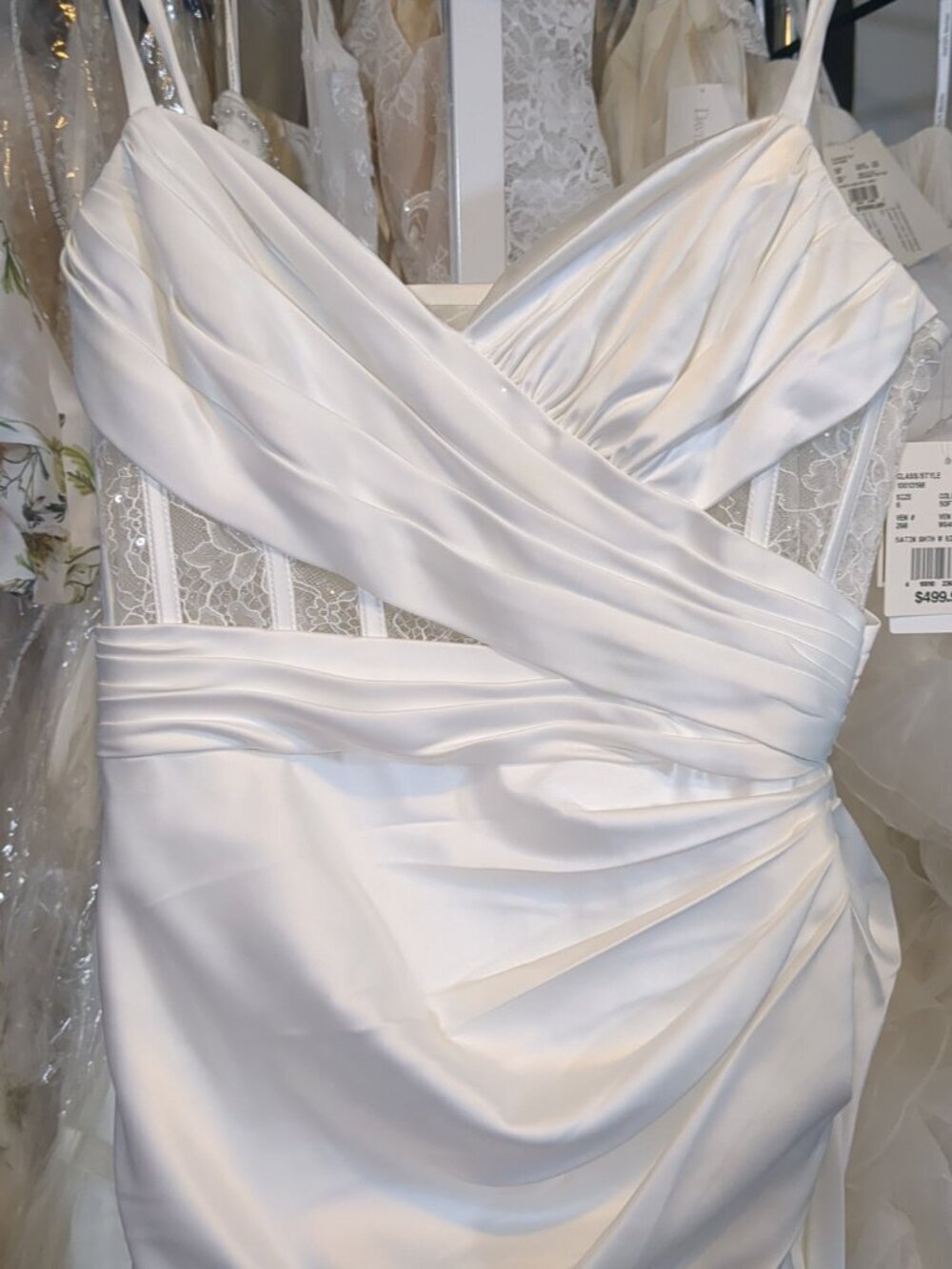 David’s Bridal Corset Bodice Pleated Sheath Wedding Dress Slit Size 6 NWT - Picture 5 of 6